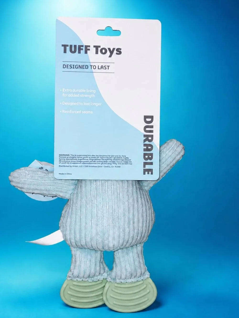 TUFF Toys Blue Hippo Plush Squeaky Dog Toy Extra Durable Reinforced Seams